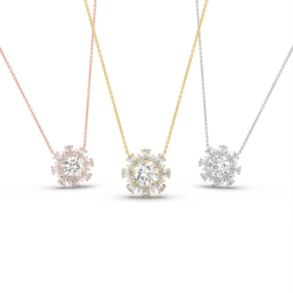18K White Gold Flower Diamond Pendant — 3 COLOR