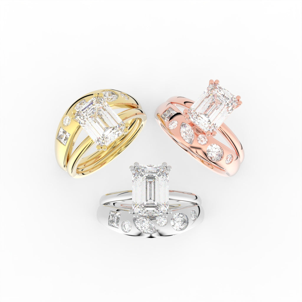 Sterling Silver Radiant Diamond Ring — 3 COLOR