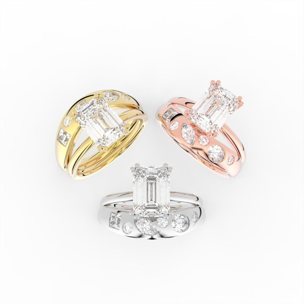 Sterling Silver Radiant Diamond Ring — 3 COLOR