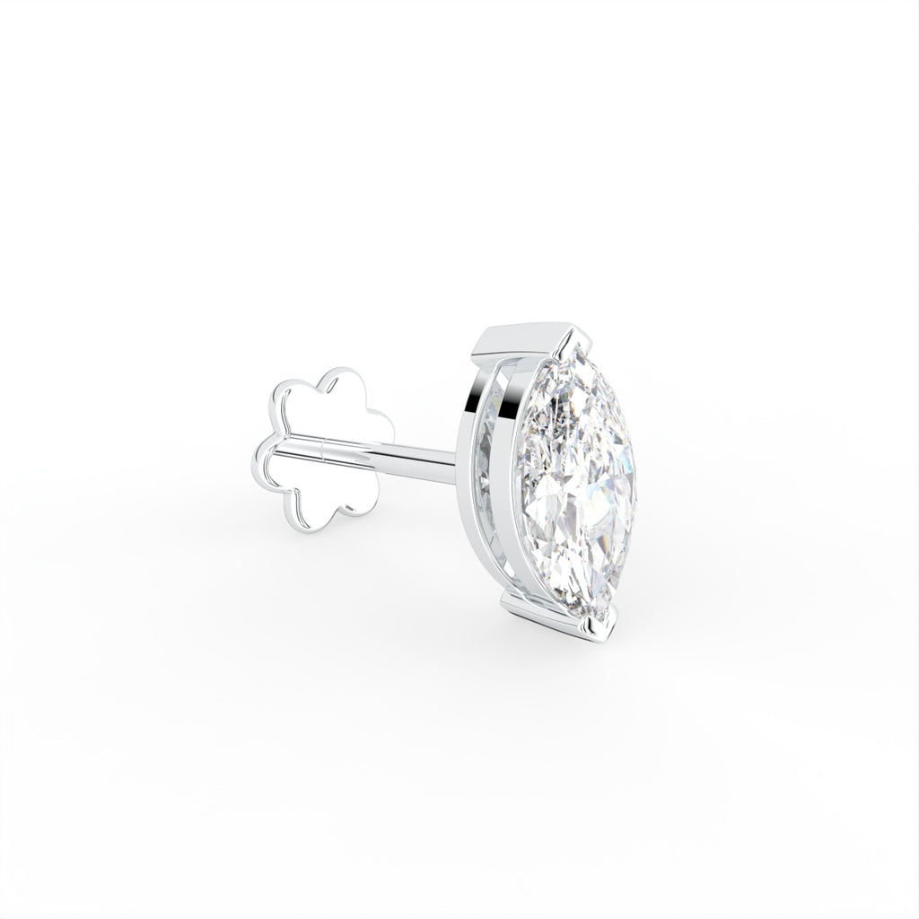 18K Marquise Diamond Piercing Stud Earrings — 3D VIEW
