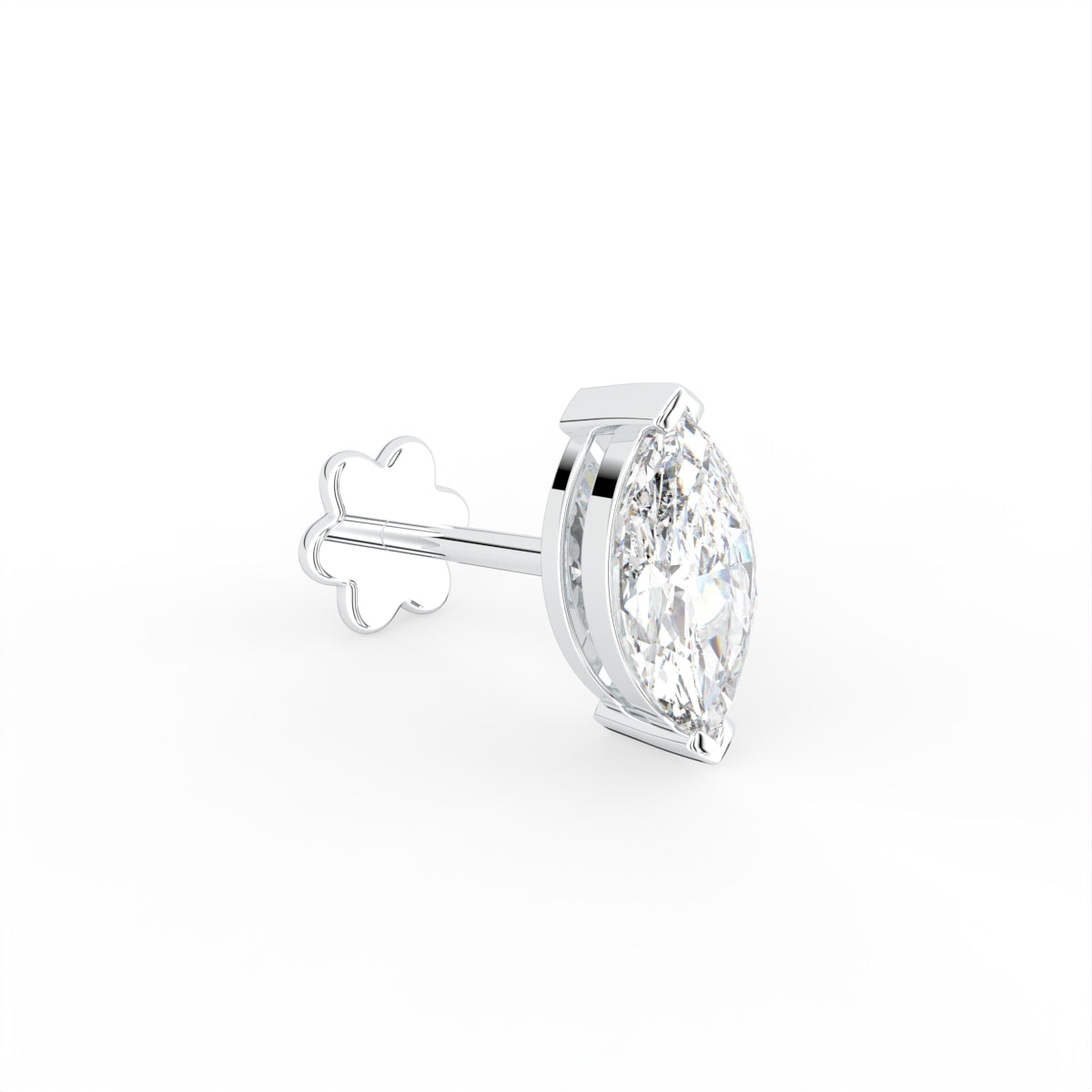 18K Marquise Diamond Piercing Stud Earrings — 3D VIEW