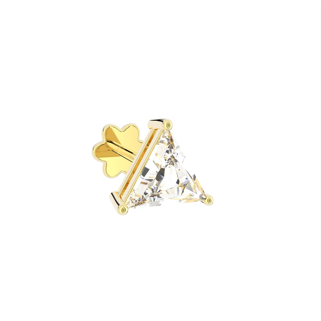 14K White Gold Triangle Cut Diamond Piercing Earrings — 3D VIEW