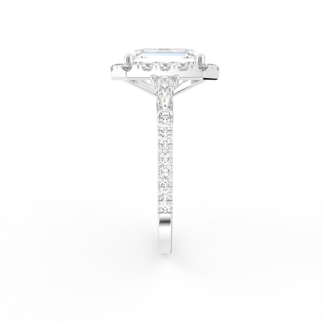 18K Halo Emerald-Cut Diamond Engagement Ring — SIDE