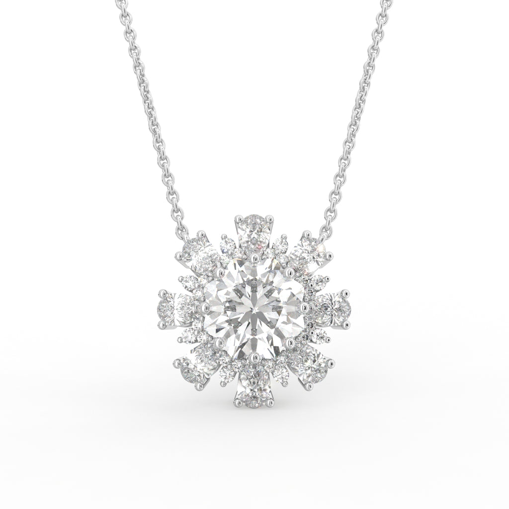 18K White Gold Flower Diamond Pendant — FRONT