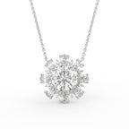 18K White Gold Flower Diamond Pendant — FRONT