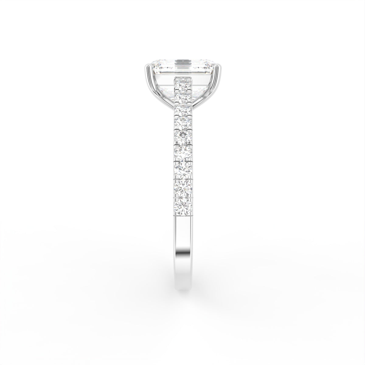 18K White Gold Emerald Diamond Ring — SIDE