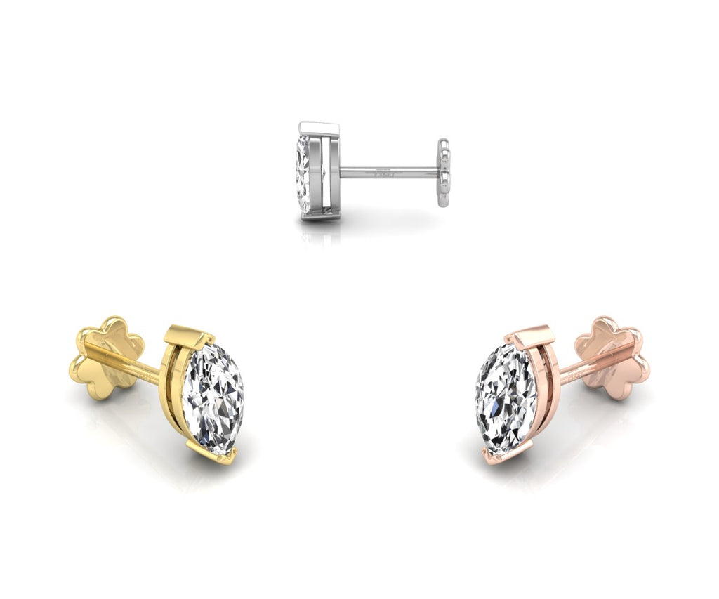 18K Marquise Diamond Piercing Stud Earrings — 3 COLOR