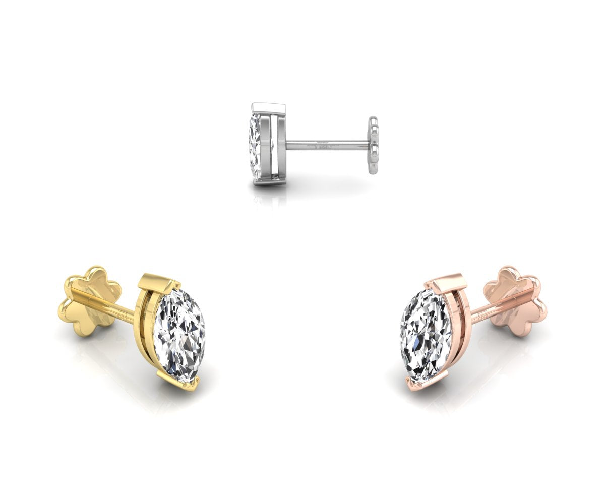 18K Marquise Diamond Piercing Stud Earrings — 3 COLOR