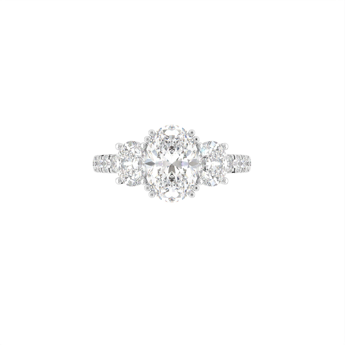 18K Trilogy Oval Diamond Ring — TOP