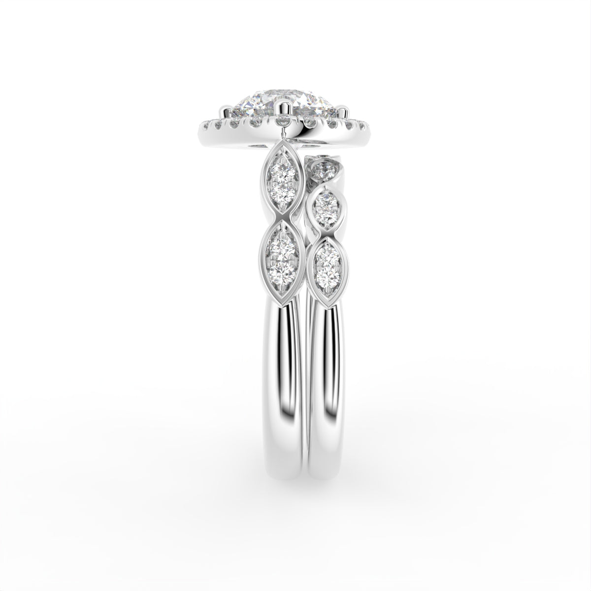 18K Halo Round Diamond Engagement Ring — SIDE