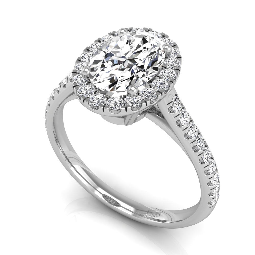 18K Halo Oval Diamond Ring — 3D VIEW