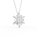 vimg:FJ3341|vimg:FJ3342|14K White Gold Snowflake Round Diamond Pendant — 3D VIEW