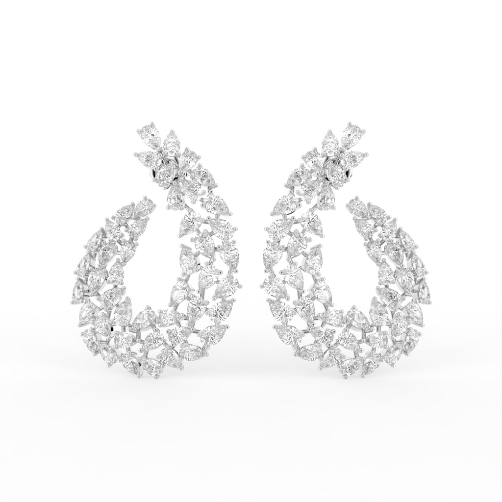18K Floral Diamond Hoop Earrings — TOP