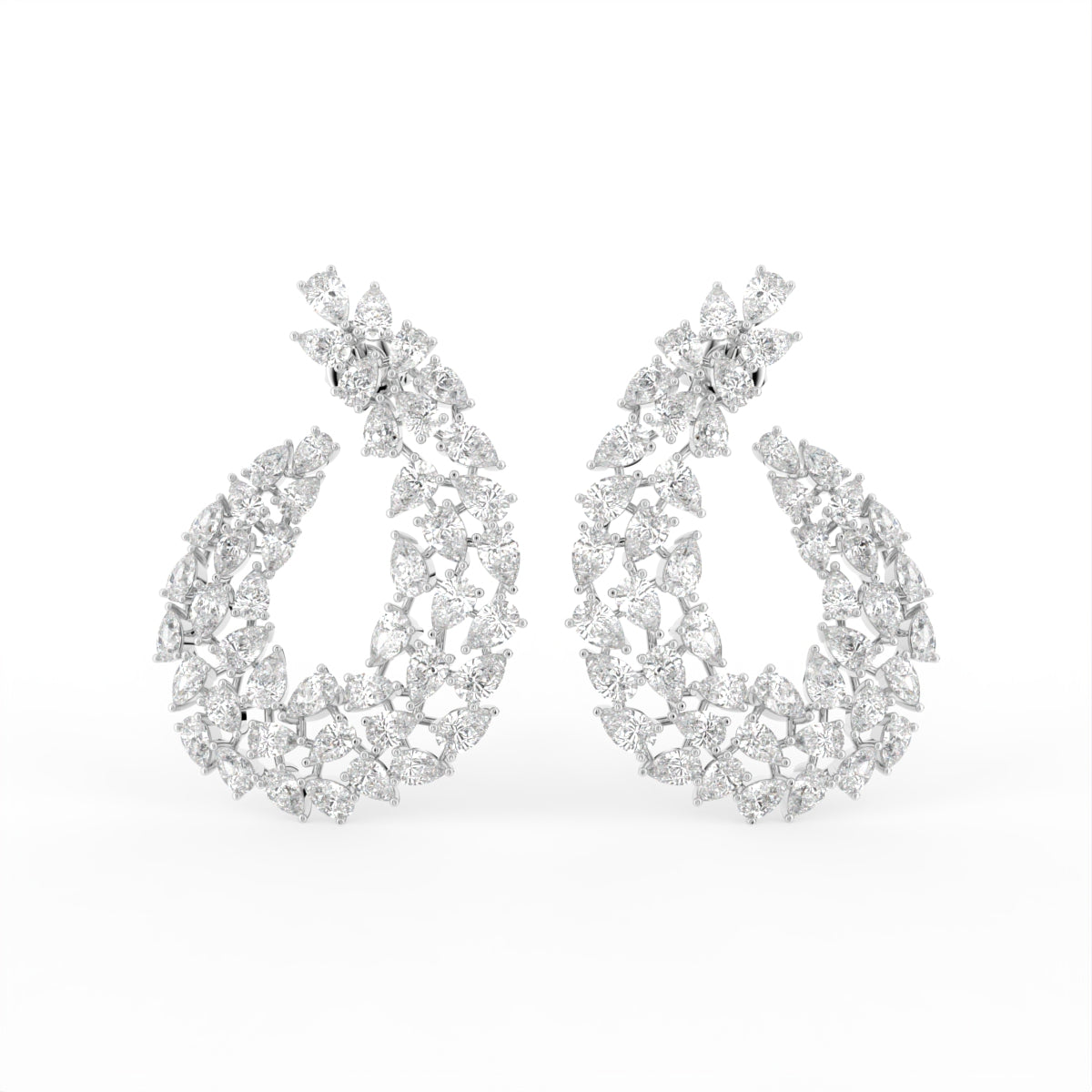 18K Floral Diamond Hoop Earrings — TOP