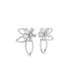 18K Floral Round Diamond Earrings — 3D VIEW