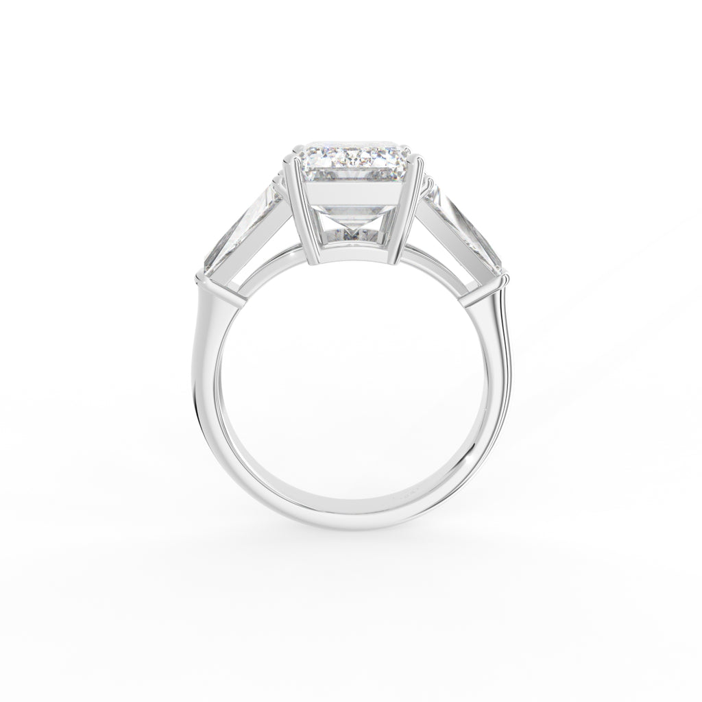 18K White Gold Trilogy Emerald Diamond Engagement Ring — FRONT