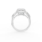 18K White Gold Trilogy Emerald Diamond Engagement Ring — FRONT