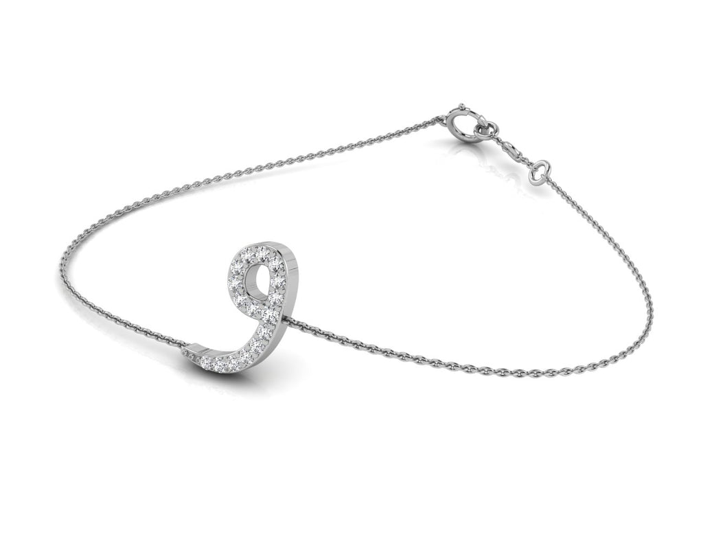 18K White Gold Arabic Alphabet Round Diamond Bracelet — 3D VIEW