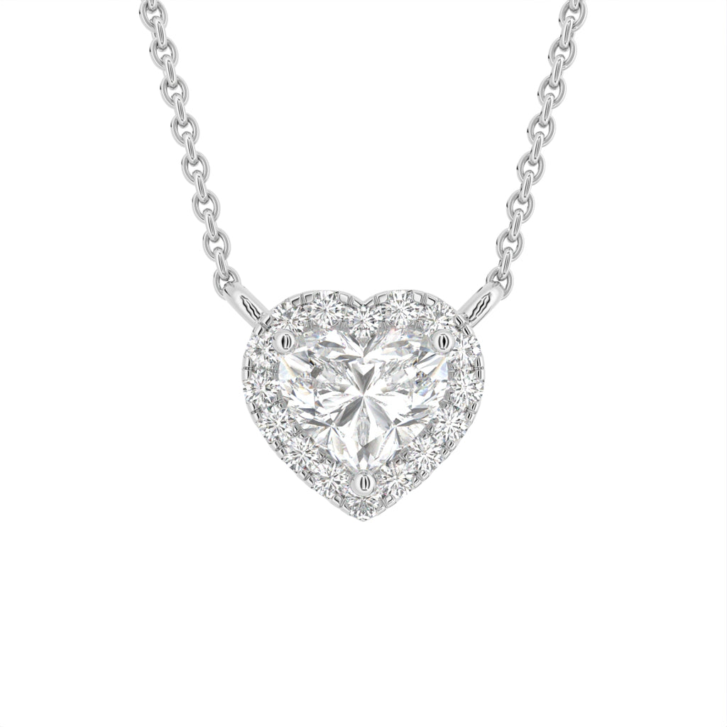 18K Halo Heart Diamond Pendant — FRONT