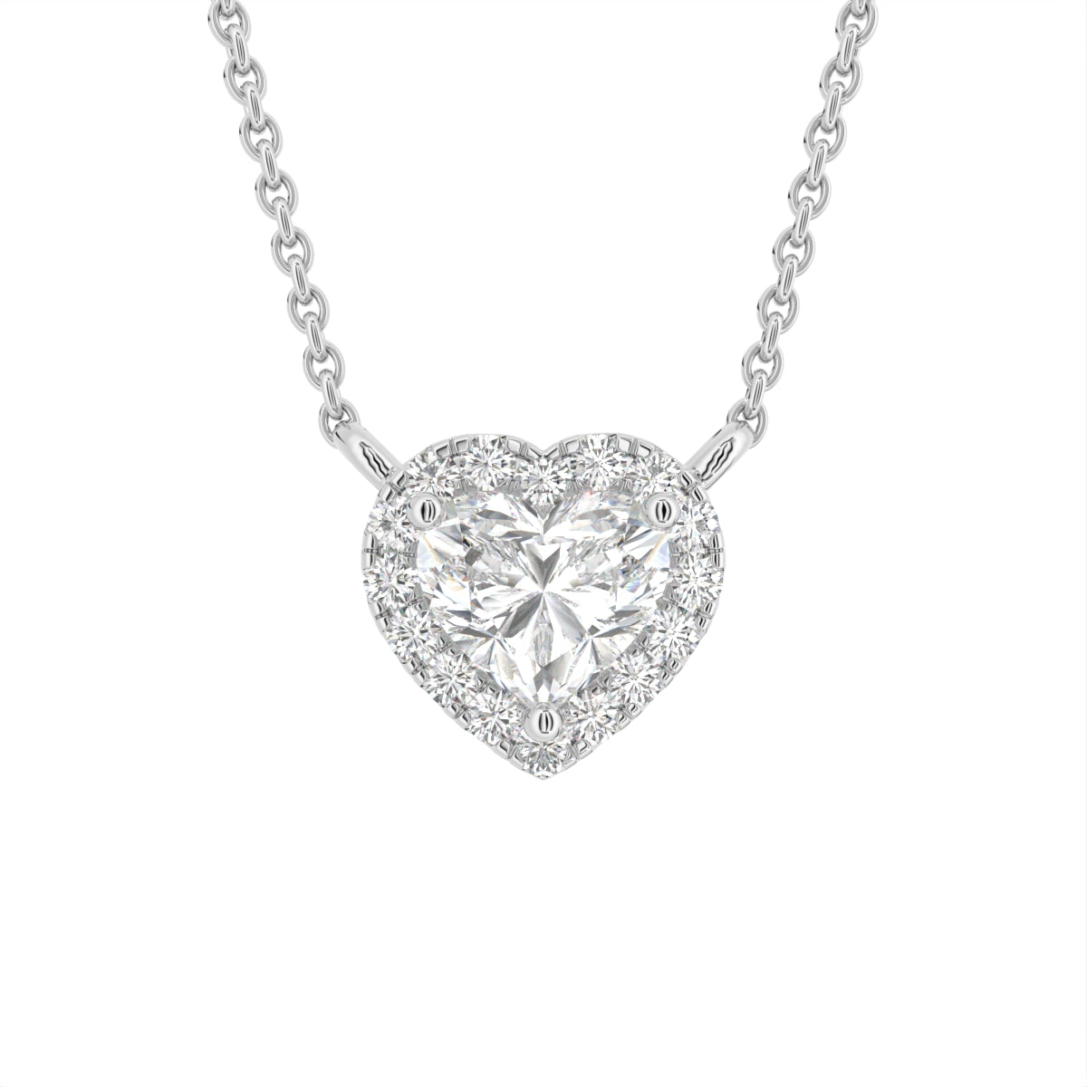 18K Halo Heart Diamond Pendant — FRONT