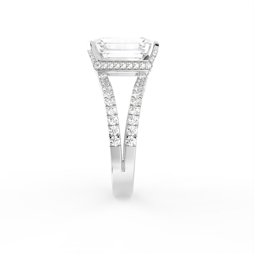 18K Shoulder Set Emerald Cut Diamond Ring — SIDE