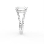 18K Shoulder Set Emerald Cut Diamond Ring — SIDE