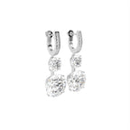 18K White Gold Three Stone Diamond Drop Earrings — 3D VIEW