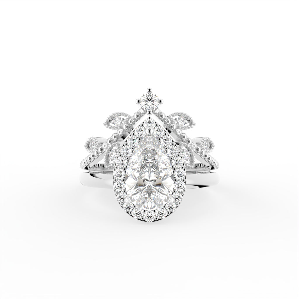 18K Halo Pear Diamond Engagement Ring — TOP