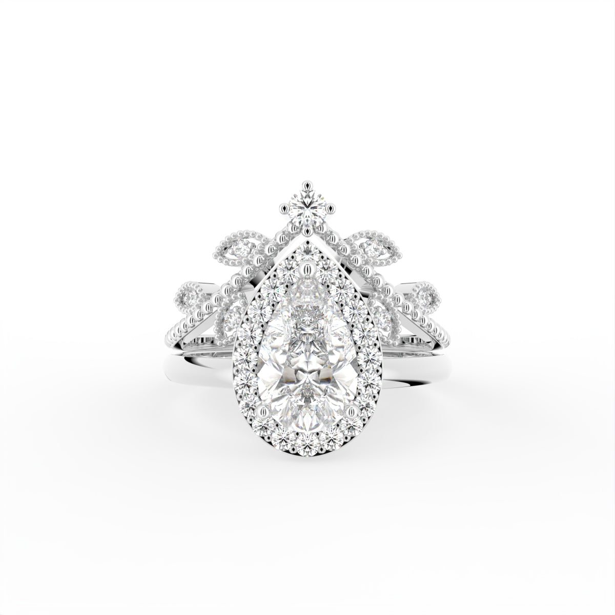 18K Halo Pear Diamond Engagement Ring — TOP