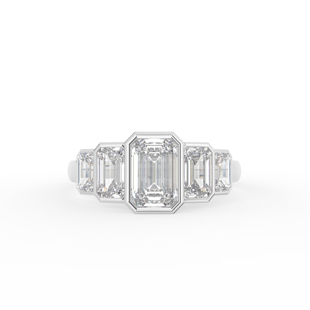 18K Five Stone Emerald Cut Diamond Ring — TOP