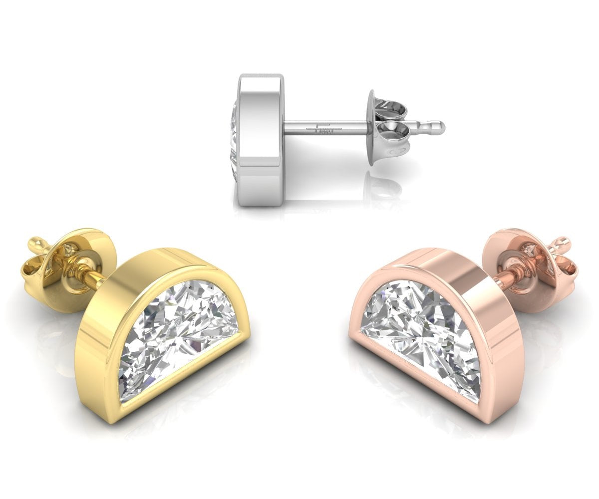 18K White Gold Half Moon Solitaire Diamond Earrings — 3 COLOR