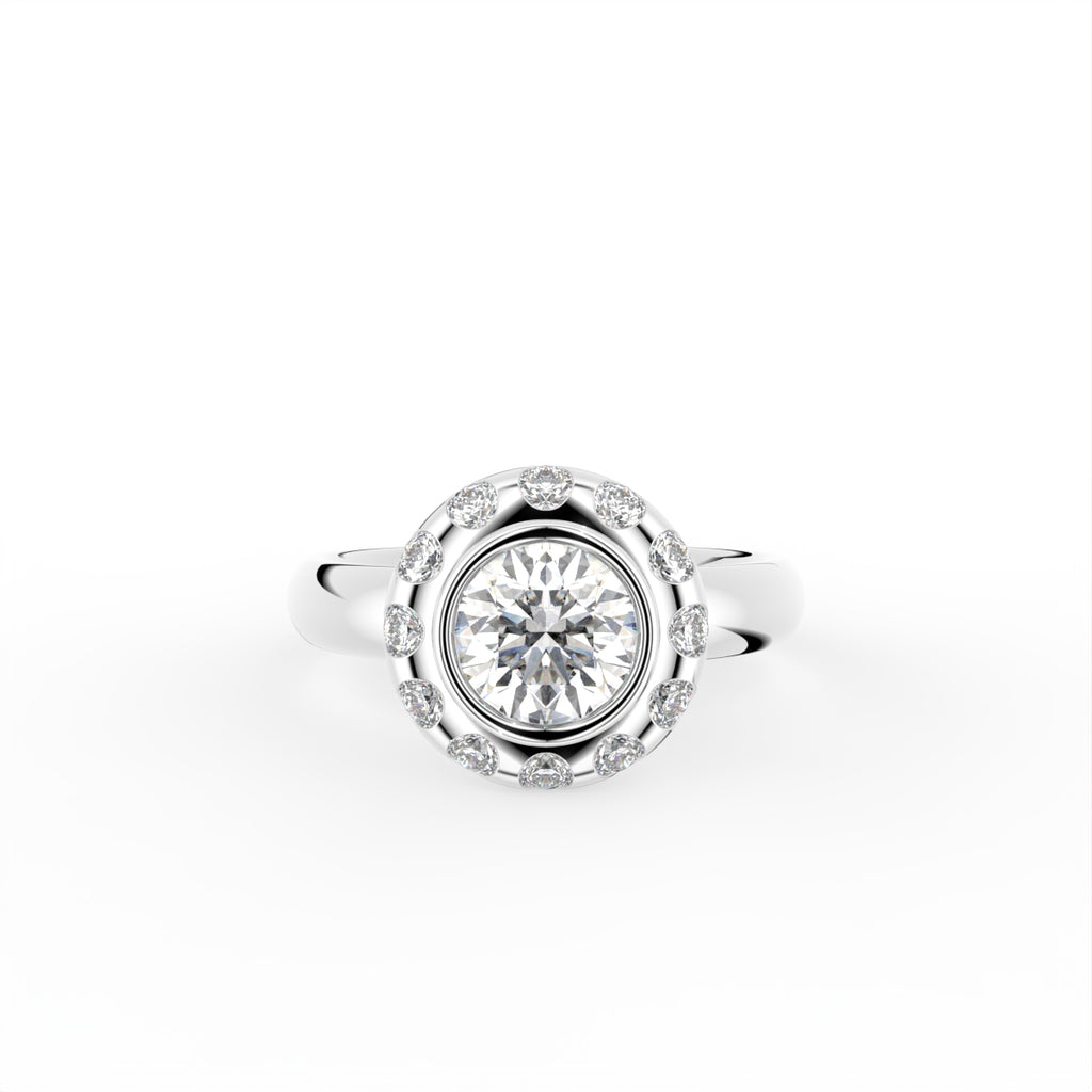 18K Halo Round Diamond Solitaire Ring — TOP