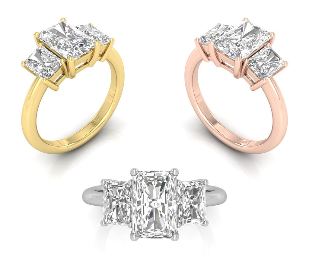 18K White Gold Trilogy Emerald Diamond Engagement Ring — 3 COLOR