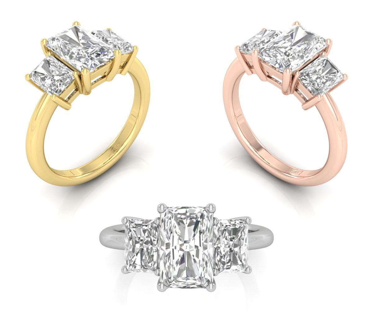 18K White Gold Trilogy Emerald Diamond Engagement Ring — 3 COLOR