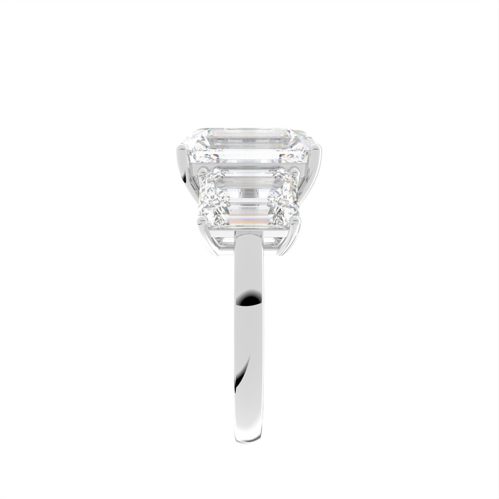 18K Trilogy Emerald-Cut Diamond Ring — SIDE