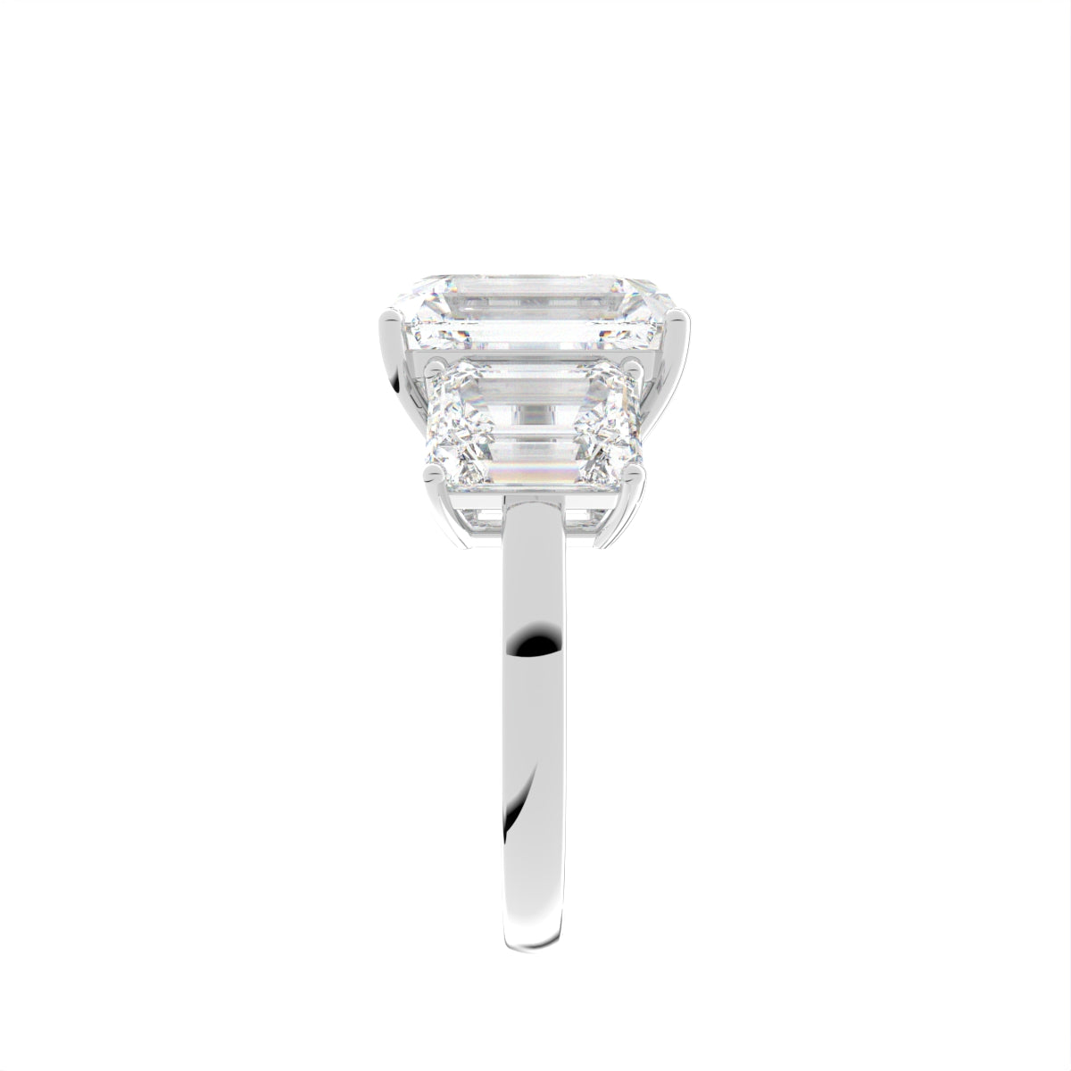 18K Trilogy Emerald-Cut Diamond Ring — SIDE