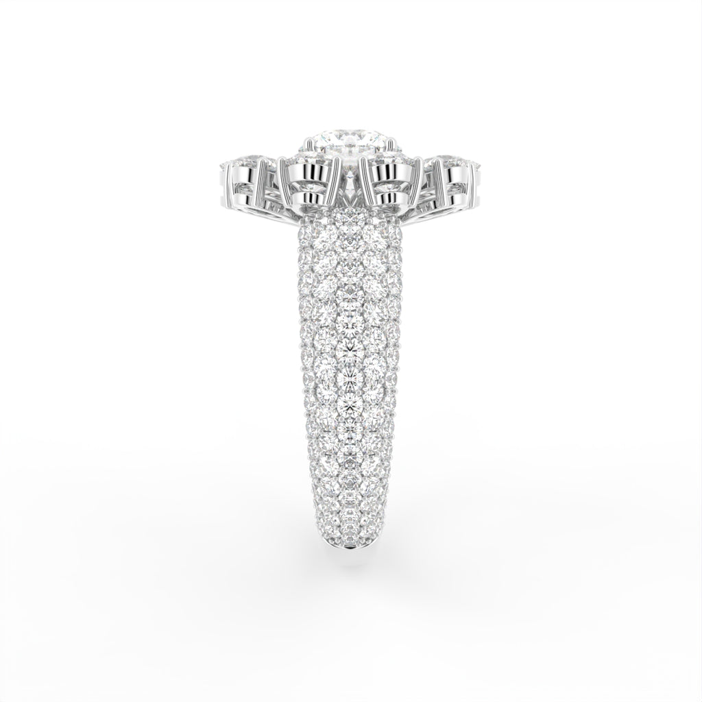 18K Floral Halo Diamond Ring — SIDE