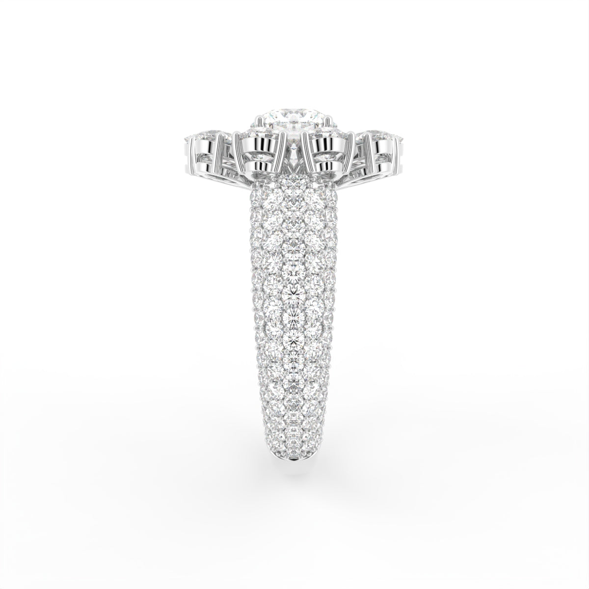 18K Floral Halo Diamond Ring — SIDE