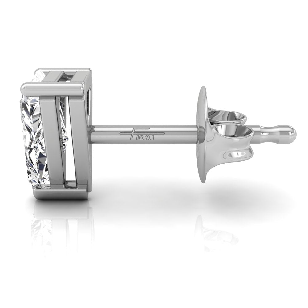 18K Triangle Solitaire Diamond Earrings — SIDE VIEW