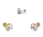 14K White Gold Solitaire Round Diamond Stud Earrings — 3 COLOR