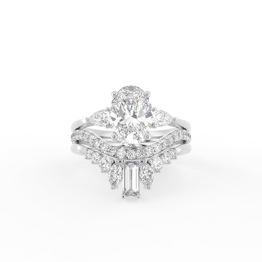 vimg:FJ6832|vimg:FJ6833|18K Bespoke Oval Diamond Ring Set — TOP
