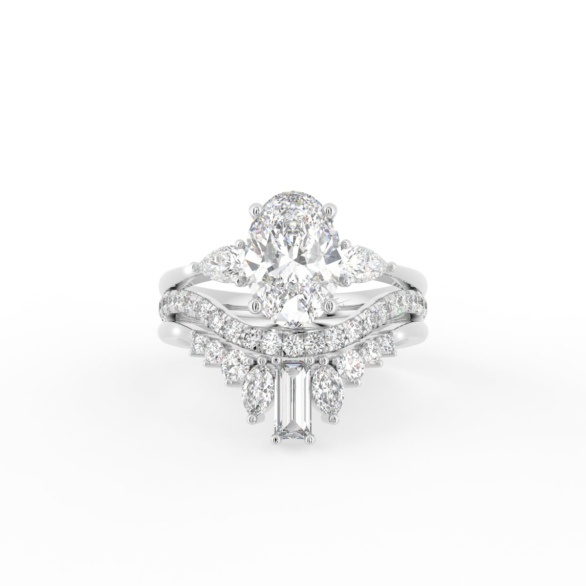 vimg:FJ6832|vimg:FJ6833|18K Bespoke Oval Diamond Ring Set — TOP