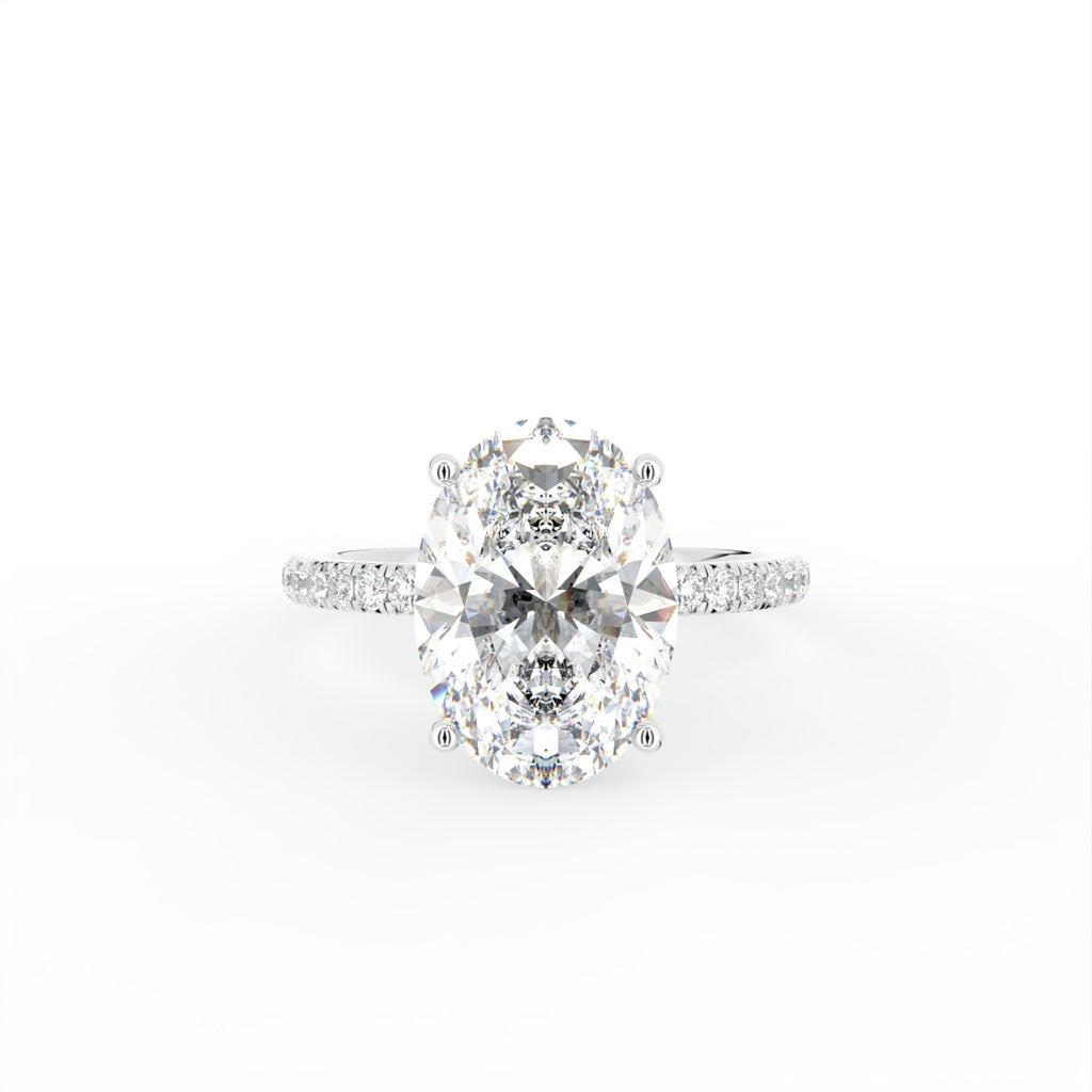 18K Shoulder Set Oval Diamond Engagement Ring — TOP
