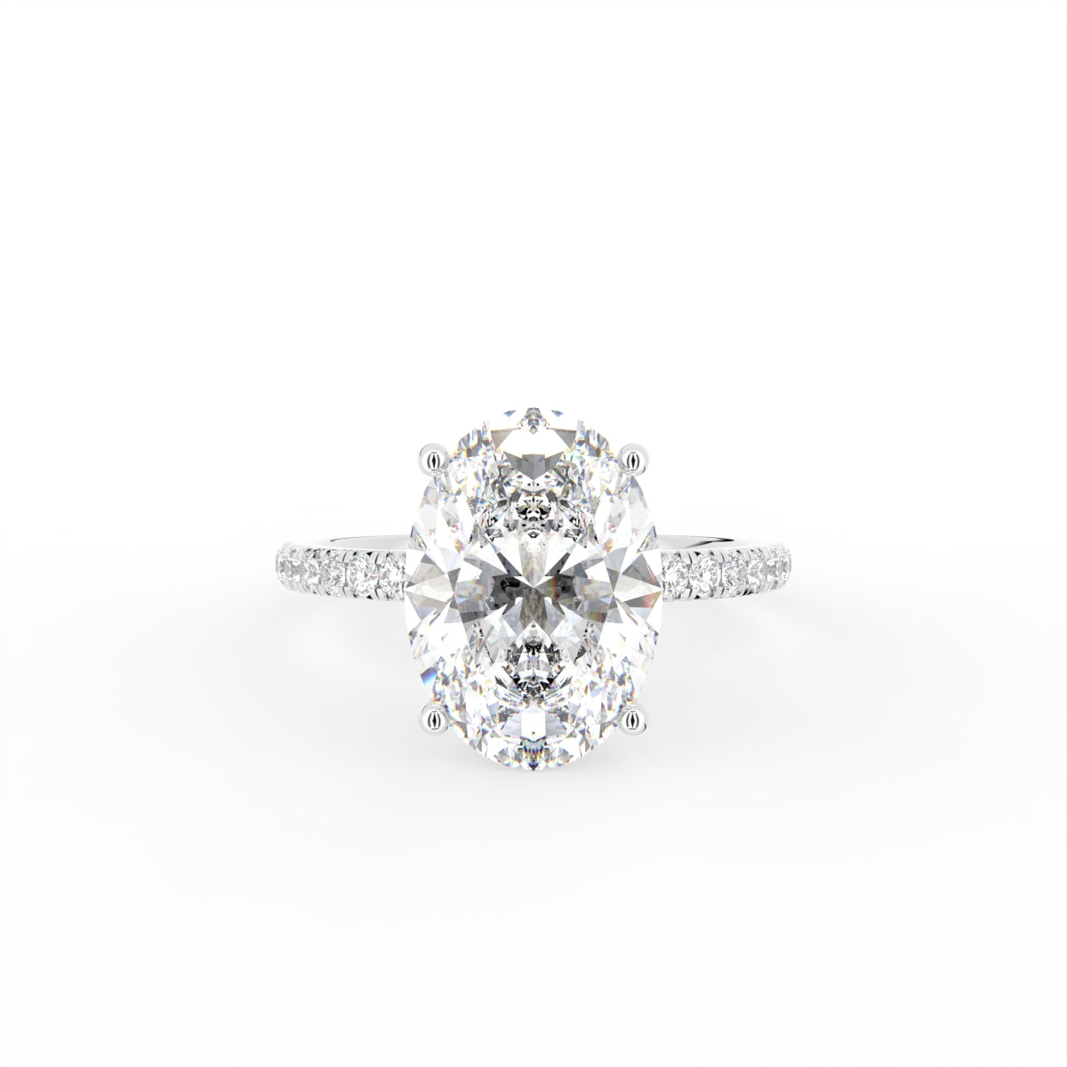 18K Shoulder Set Oval Diamond Engagement Ring — TOP