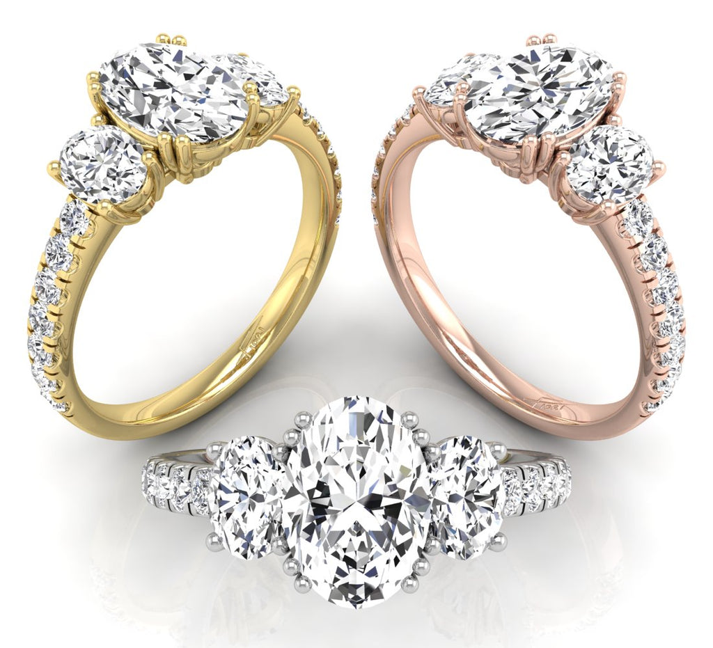 18K Trilogy Oval Diamond Ring — 3 COLOR