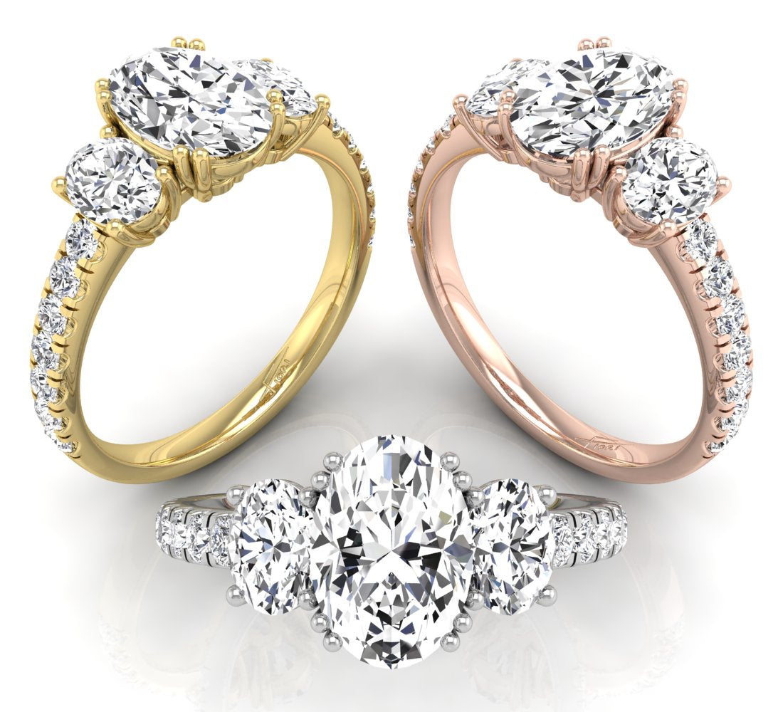 18K Trilogy Oval Diamond Ring — 3 COLOR