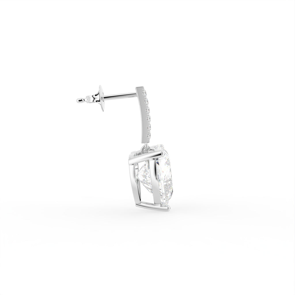 18K Heart Solitaire Diamond Drop Earrings — SIDE VIEW