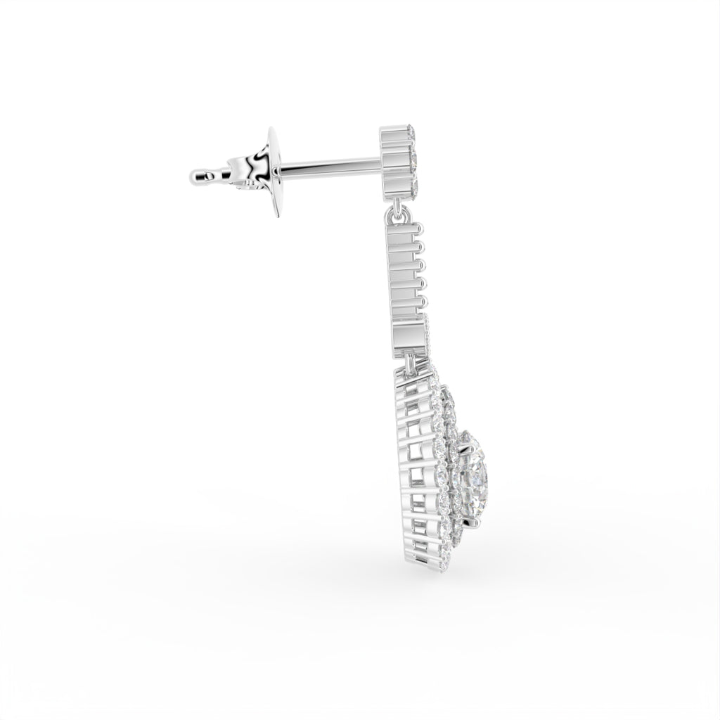 18K Drop Pear Halo Diamond Earrings — SIDE VIEW