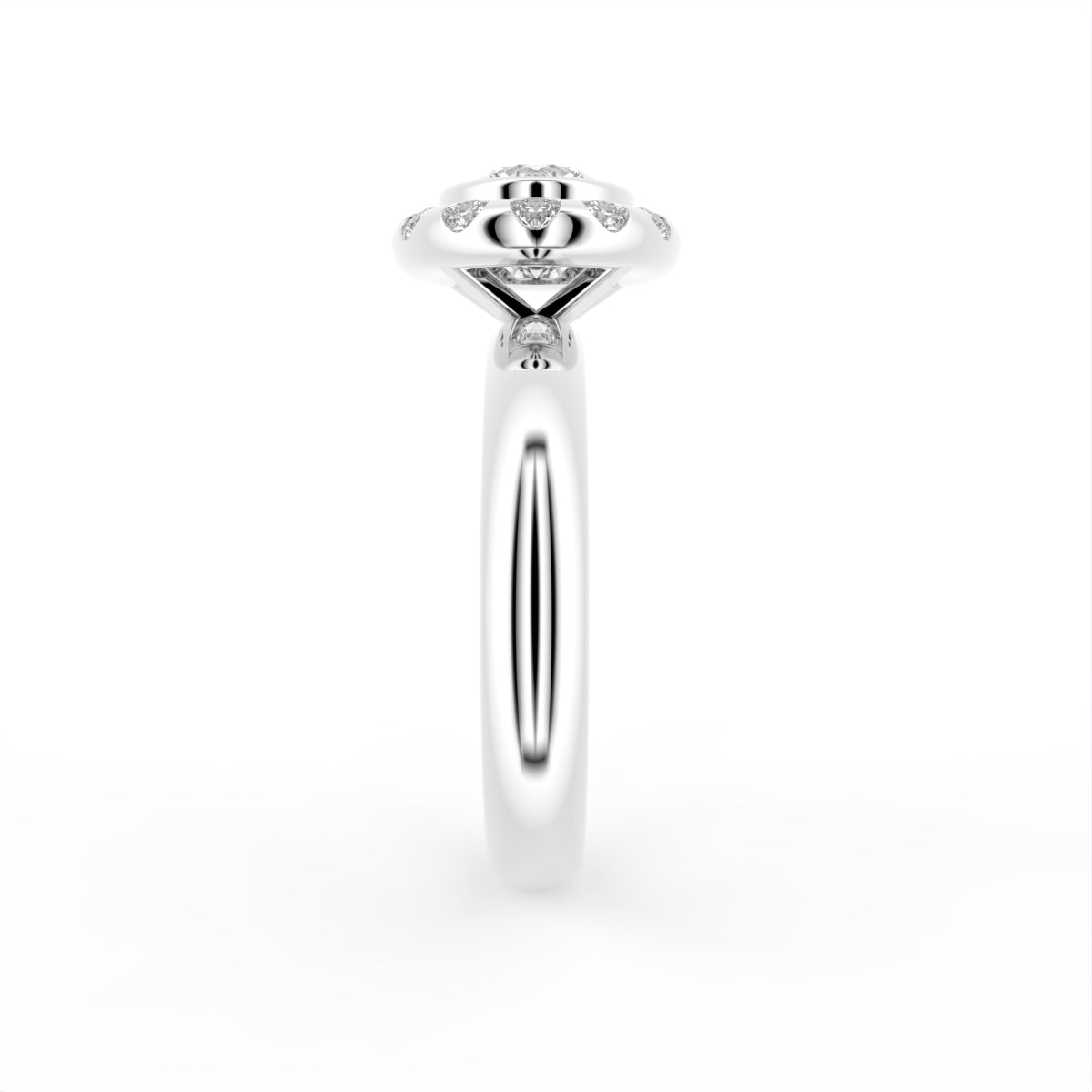 18K Halo Round Diamond Solitaire Ring — SIDE