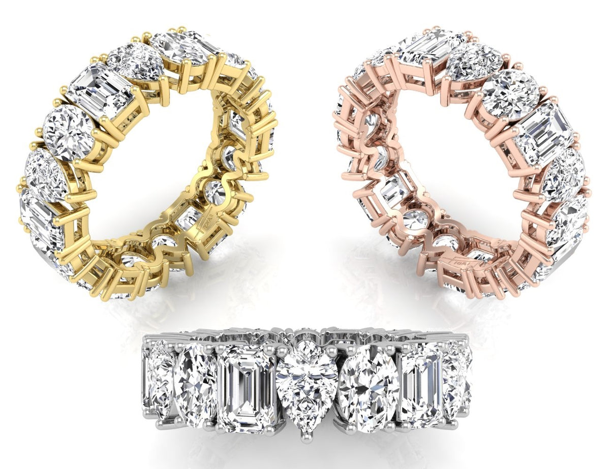 18K Full Eternity Emerald Cut Diamond Ring — 3 COLOR